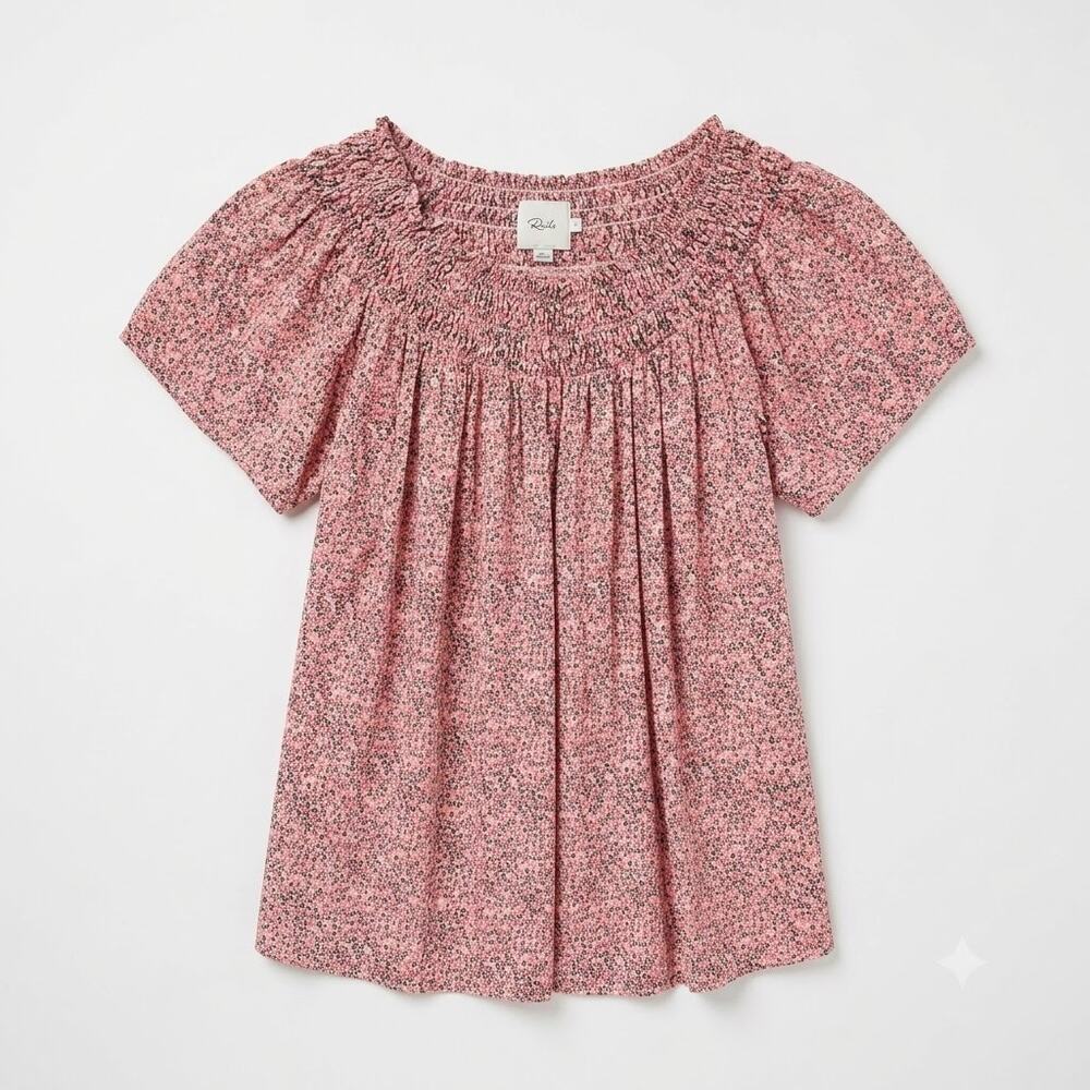 The Nines By Hatch Floral Smocked Off Shoulder Maternity Top Pink Womens Small